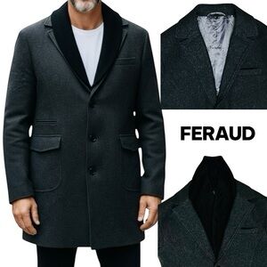 Feraud Louis Wool Blend Overcoat Charcoal Removal/Knit/Collar Jacket Sz 40